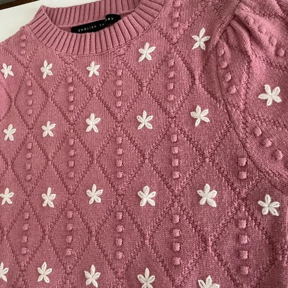 English Factory Floral Handmade Embroidery Sweater in Dusty Pink Size XS - Picture 8 of 11